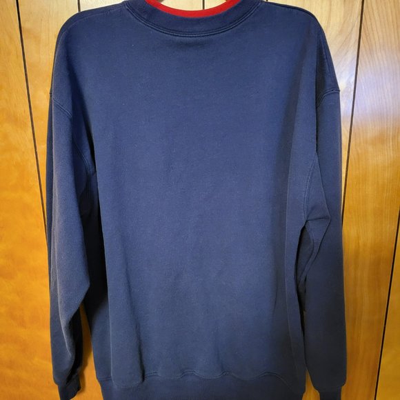 Vintage Snowman Sweatshirt XL Crew Neck Mock Neck NAVY BLUE Christmas Time F1 - Picture 8 of 9